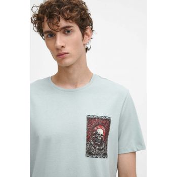 Medicine tricou din bumbac barbati, culoarea turcoaz, cu imprimeu de firma original