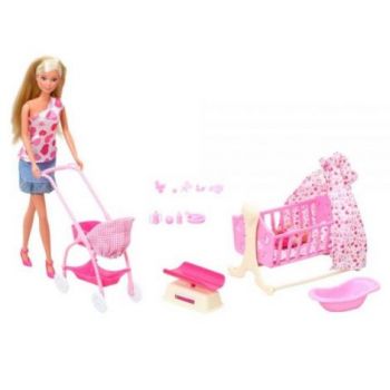 Set Simba Steffi Love New Born Baby Set papusa 29 cm, 1 bebelus si accesorii la reducere