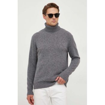 Sisley pulover de lana barbati, culoarea gri, light, cu guler