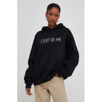 Answear Lab bluza femei, culoarea negru, cu glugă, cu imprimeu