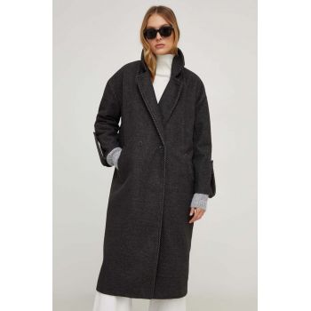 Answear Lab palton femei, culoarea gri, de tranzitie, cu doua randuri de nasturi ieftin