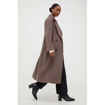 Answear Lab palton femei, culoarea maro, de tranzitie, cu doua randuri de nasturi ieftin