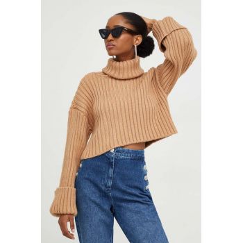 Answear Lab pulover femei, culoarea maro, călduros, cu guler de firma original