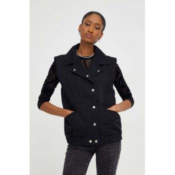 Answear Lab vesta de blugi femei, culoarea negru, de tranzitie