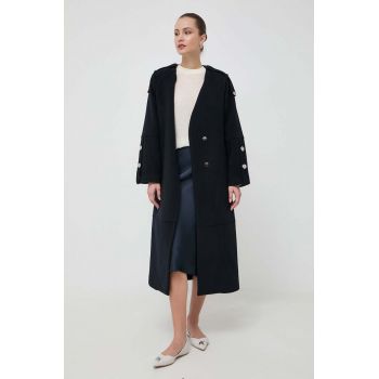 Beatrice B palton de lana culoarea albastru marin, de tranzitie, oversize