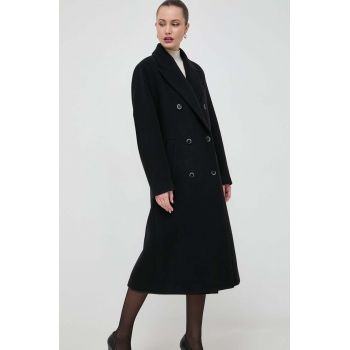 Beatrice B palton de lana culoarea negru, de tranzitie, cu doua randuri de nasturi