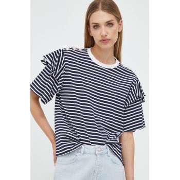 Custommade tricou din bumbac femei, culoarea albastru marin