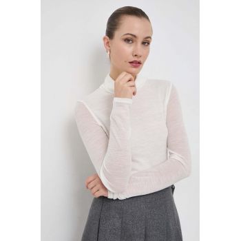 Liviana Conti longsleeve din lana culoarea bej, cu guler