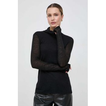 Liviana Conti longsleeve din lana culoarea negru, cu guler