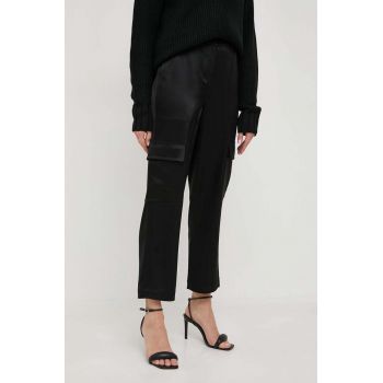 MICHAEL Michael Kors pantaloni femei, culoarea negru, drept, high waist