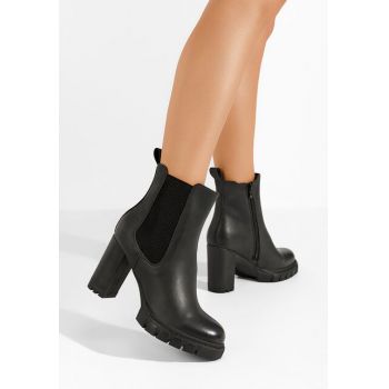 Botine cu toc gros Veloria negre