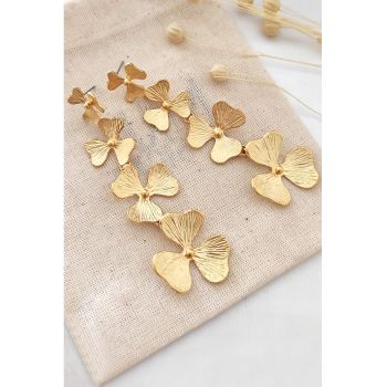 Cercei drop cu tija si model floral