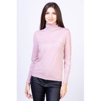 Helanca pulover cu guler inalt, cu cashmere, roz prafuit ieftin