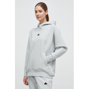 adidas bluza Z.N.E femei, culoarea verde, cu glugă, cu imprimeu