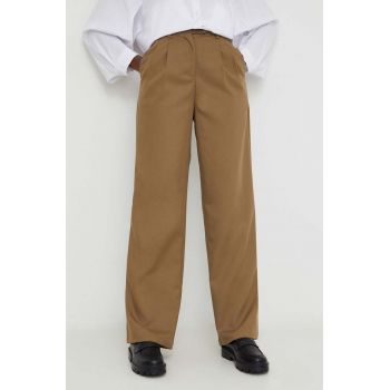 Answear Lab pantaloni femei, culoarea verde, drept, high waist