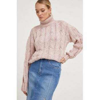 Answear Lab pulover de lana culoarea roz, cu guler de firma original
