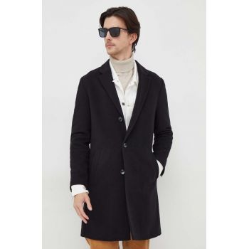 BOSS palton de lana culoarea negru, de tranzitie de firma original