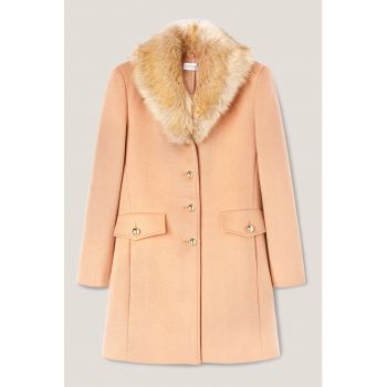 Haina slim fit cu guler de blana sintetica