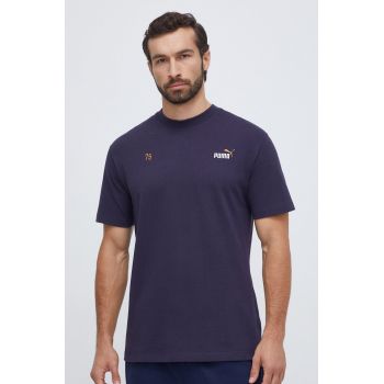 Puma tricou din bumbac barbati, culoarea albastru marin, cu imprimeu