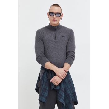 Superdry pulover din amestec de lana barbati, culoarea gri, light, cu turtleneck de firma original