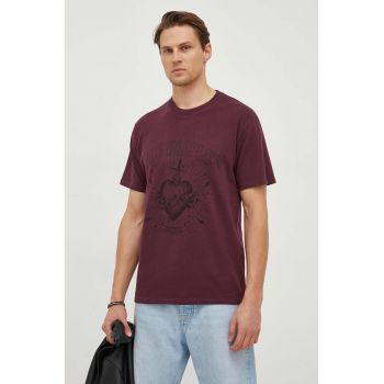 The Kooples tricou din bumbac barbati, culoarea bordo de firma original