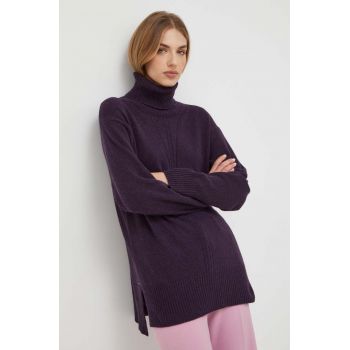 Trussardi pulover din amestec de lana femei, culoarea violet, light, cu guler de firma original
