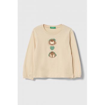 United Colors of Benetton longsleeve din bumbac pentru copii culoarea bej