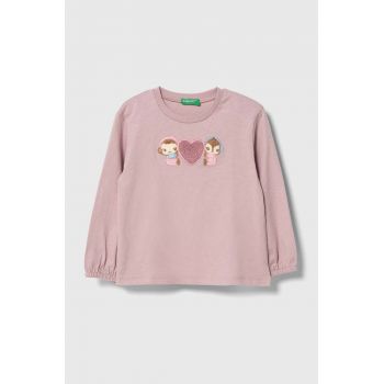 United Colors of Benetton longsleeve din bumbac pentru copii culoarea violet