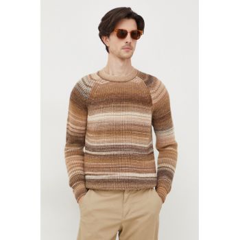 United Colors of Benetton pulover de lana barbati, culoarea maro de firma original