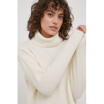 United Colors of Benetton pulover de lana femei, culoarea bej, cu guler