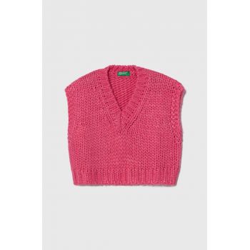 United Colors of Benetton vesta din amestec de lana culoarea roz