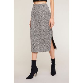 Fusta midi cu model herringbone