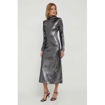 Sisley rochie culoarea argintiu, maxi, evazati de firma originala