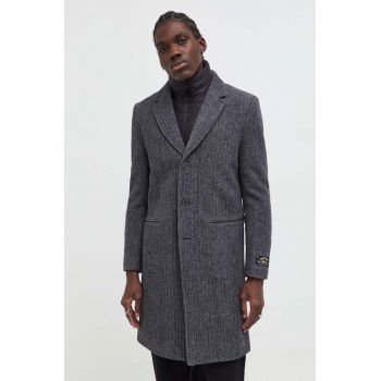 Superdry palton de lana culoarea gri, de tranzitie de firma original