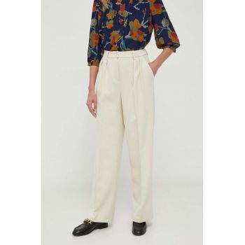 United Colors of Benetton pantaloni femei, culoarea bej, lat, high waist