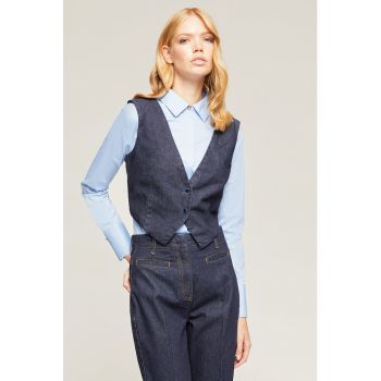 Vesta de denim cu spate suprapus
