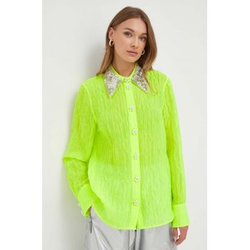 Custommade camasa femei, culoarea verde, cu guler clasic, regular