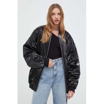 HUGO geaca bomber x Bella Poarch femei, culoarea negru, de tranzitie, oversize