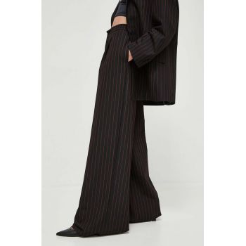 HUGO pantaloni femei, culoarea negru, lat, high waist
