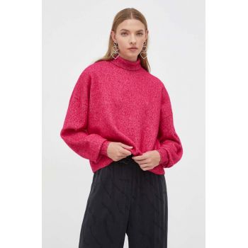 HUGO pulover de lana femei, culoarea roz, light, cu guler