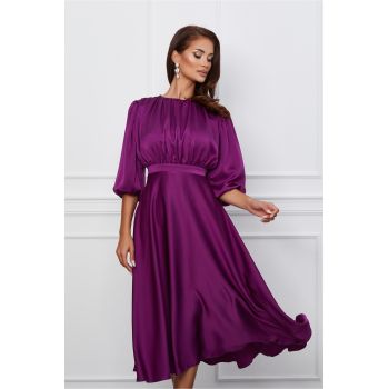 Rochie Dy Fashion mov din satin cu pliuri la bust