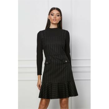 Rochie Moze neagra cu dungi bej