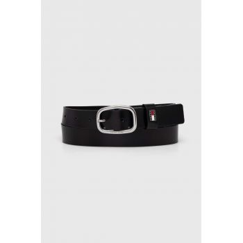 Tommy Jeans curea de piele femei, culoarea negru, AW0AW15836