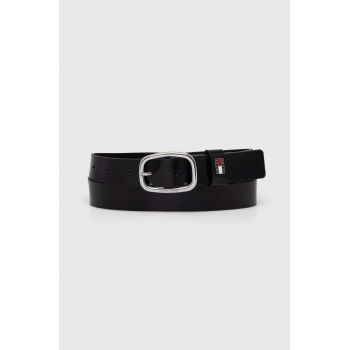 Tommy Jeans curea de piele femei, culoarea negru