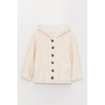 Cardigan cu model torsade si captuseala de blana shearling sintetica