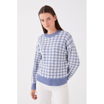 Pulover cu maneci cazute si imprimeu houndstooth