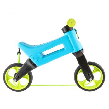 Tricicleta copii fara pedale 3 in 1 Funny Wheels Rider SuperSport Yetti BlueLime, varsta 1-4 ani, inaltime scaun 27-29 cm, transformabila in bicicleta cu o roata spate, curea transport pe umar, rotirea ghidonului este limita