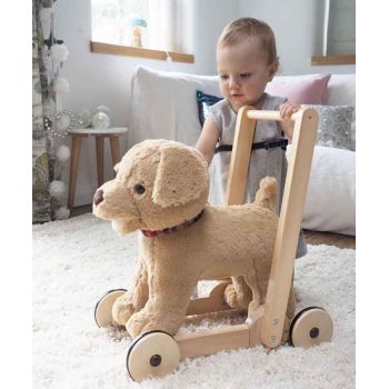 Jucarie Ride on toy caine pufos Golden Labrador pentru copii Little Bird Told Me la reducere