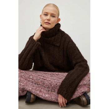 Lovechild pulover de lana femei, culoarea maro, călduros, cu guler