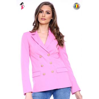 Sacou casual roz cu rever ascutit